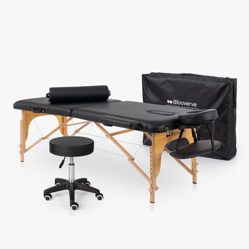 Marquesa Bipartida + Banco giratório + Rolo de Posicionamento - Pack ProCare preto